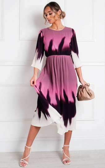 Ikrush Dionne Tie Dye Ombre Pleated Midi Dress in Purple