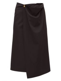 BOTTEGA VENETA Draped wool-twill midi skirt in black