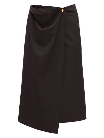 BOTTEGA VENETA Draped wool-twill midi skirt in black - flipped