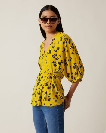JIGSAW DRIFTING DITSY WRAP BLOUSE SUNFLOWER ~ yellow floral blouses ~ spring clothing