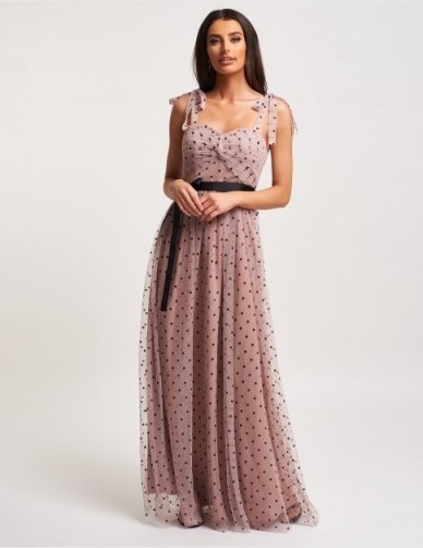 Forever Unique Dusty Pink And Black Polka Dot Mesh Maxi Dress - flipped