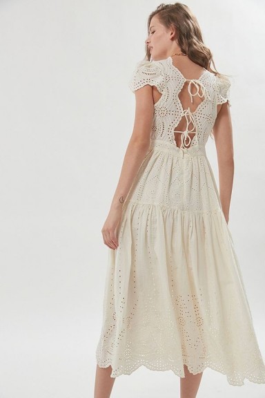 UO Wild Daisy Eyelet Tie-Back Midi Dress White. TIE DETAIL DRESSES