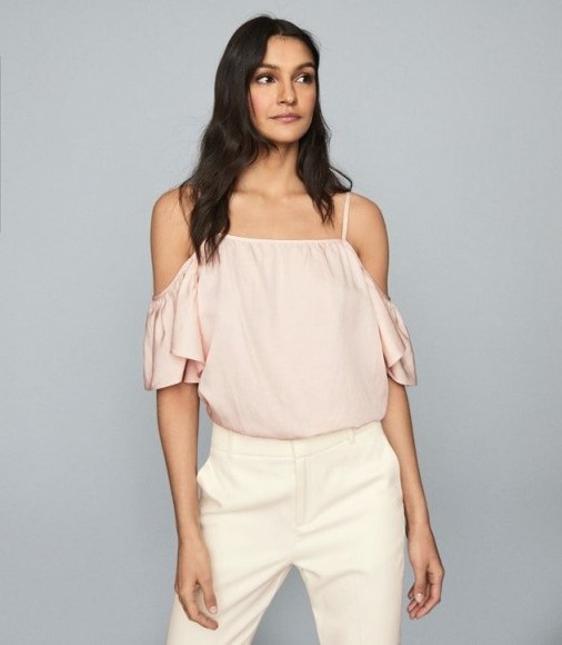 REISS EMMA OFF THE SHOULDER TOP PINK ~ spaghetti strap tops - flipped