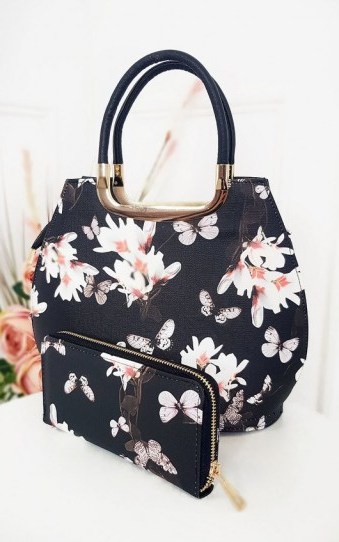 IKRUSH Erin Floral Print Handbag in Black - flipped