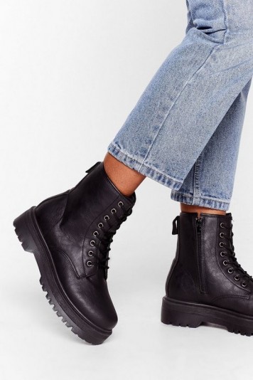 NASTY GAL Eyelet It Go Lace-Up Cleated Boots Black
