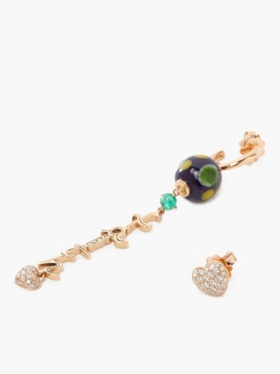 FRANCESCA VILLA Faith in Love diamond & 18kt gold earrings | mismatched earrings