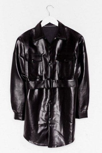 NASTY GAL Faux Leather Change Belted Longline Jacket - flipped