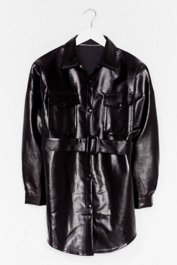 NASTY GAL Faux Leather Change Belted Longline Jacket
