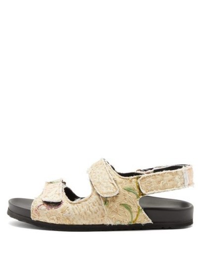 BY WALID Felix velcro-strap embroidered sandals ~ beige floral vintage textile sandals - flipped