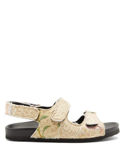 BY WALID Felix velcro-strap embroidered sandals ~ beige floral vintage textile sandals