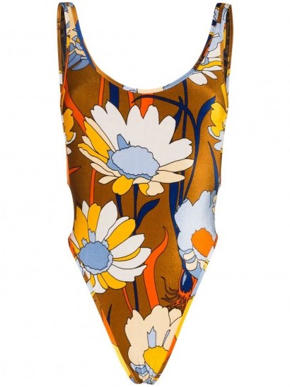 FENDI Daisy-print chenille swimsuit ~ vintage look prints - flipped