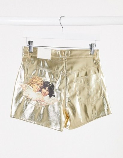 Fiorucci angels patch metallic shorts in gold - flipped