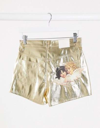 Fiorucci angels patch metallic shorts in gold