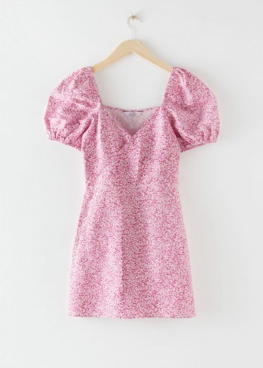 Srories Fitted Puff Sleeve Mini Dress Pink Floral - flipped