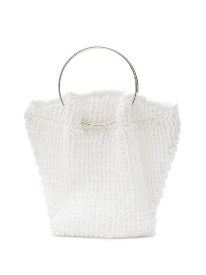 THE ROW Flat micro ring-handle crochet-knitted cotton bag – mini white handbag - flipped