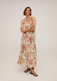 MANGO Barbel Floral print long dress | tiered thin sprap maxi