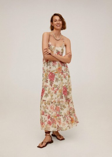 MANGO Barbel Floral print long dress | tiered thin sprap maxi - flipped