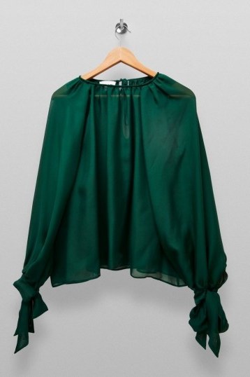 Topshop Boutique Forest Green Sheer Blouse - flipped