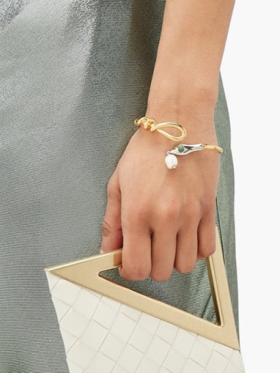 CHLOÉ Freshwater pearl snake cuff ~ luxe gold-tone cuffs