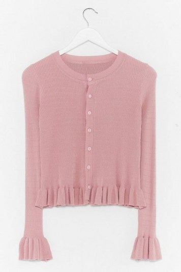 Nasty Gal Frill I Found You Ribbed Knit Cardigan Pink - flipped