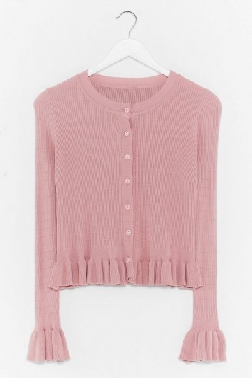 Nasty Gal Frill I Found You Ribbed Knit Cardigan Pink
