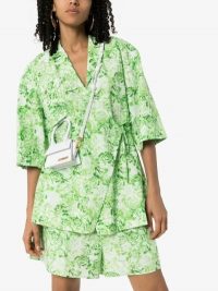 GANNI Green floral Print Cotton Poplin Kimono Shirt