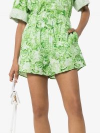 GANNI Green floral Print Cotton Poplin Shorts
