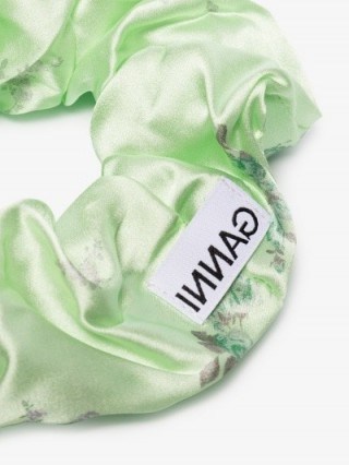 GANNI Green Floral Print Silk Scrunchie | designer hair scrunchies - flipped