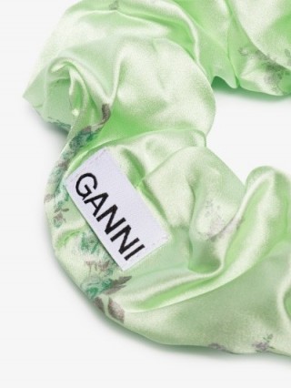 GANNI Green Floral Print Silk Scrunchie | designer hair scrunchies