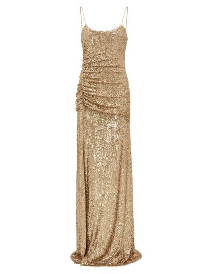DUNDAS Gathered sequin-embellished gown in gold ~ ruched event gowns - flipped