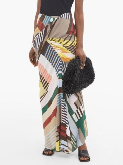 RICK OWENS Geometric-print ruched crepe maxi skirt – modern multicoloured skirts - flipped
