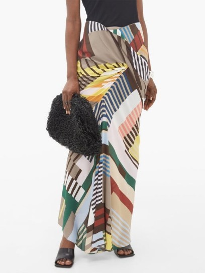 RICK OWENS Geometric-print ruched crepe maxi skirt – modern multicoloured skirts