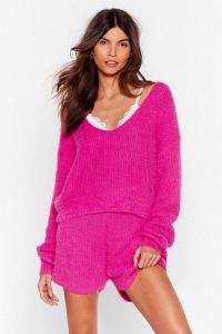 Nasty Gal Get a Luxe in Fluffy Knit Shorts Lounge Set