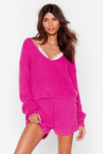 Nasty Gal Get a Luxe in Fluffy Knit Shorts Lounge Set - flipped