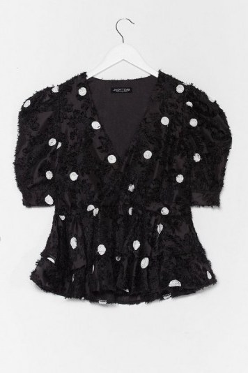 Got a Flock to Say Polka Dot Blouse / black puff sleeve blouses - flipped