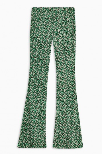 TOPSHOP Green Floral Print Flare Trousers – retro pants
