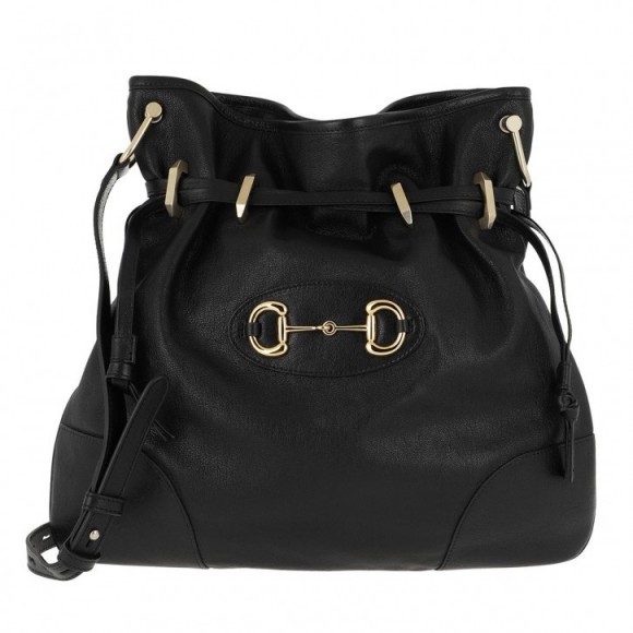 GUCCI 1955 Horsebit Crossbody Bag Leather Black ~ drawstring closure bags
