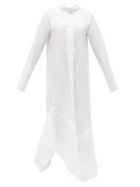 JIL SANDER Handkerchief-hem pleated cotton-poplin dress in white