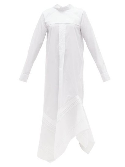 JIL SANDER Handkerchief-hem pleated cotton-poplin dress in white - flipped