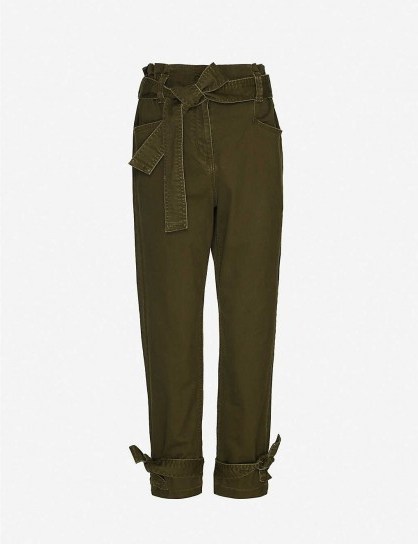 HAPPY X NATURE Amelia paperbag waist high-rise tapered stretch-twill trousers ~ ankle tie pants - flipped
