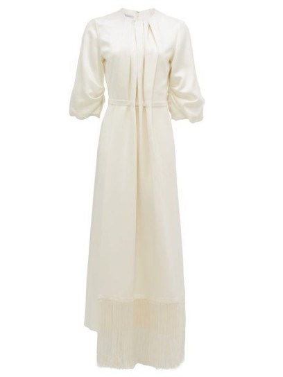 GABRIELA HEARST Hestia fringed-hem silk-satin midi dress ~ chic contemporary clothing - flipped