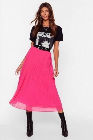 NASTY GAL In the Drivers Pleat High-Waisted Midi Skirt Hot Pink - flipped