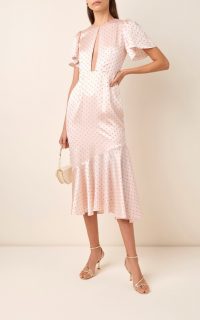 Markarian Ingrid Polka-Dot Silk-Blend Satin Midi Dress ~ asymmetrical detail ~ frill hemline