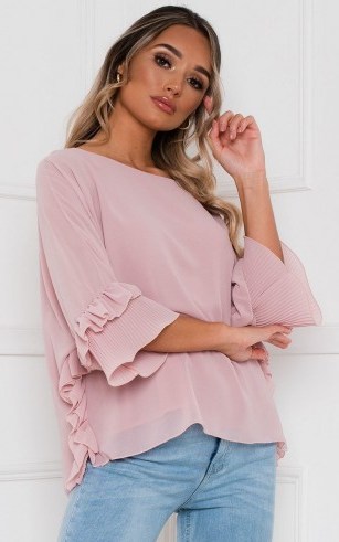Ikrush Iris Oversized Frill Top in Rose ~ ruffle trimmed blouse - flipped
