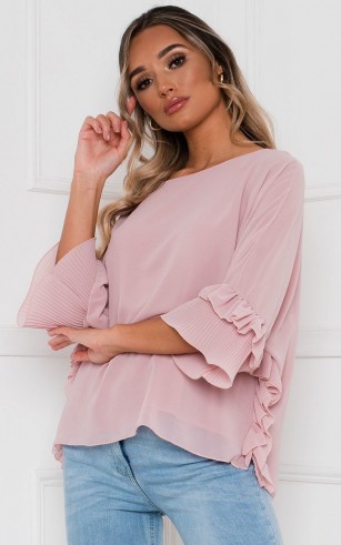 Ikrush Iris Oversized Frill Top in Rose ~ ruffle trimmed blouse