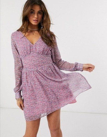 Ivyrevel balloon sleeve skater tea dress in lilac floral print - flipped