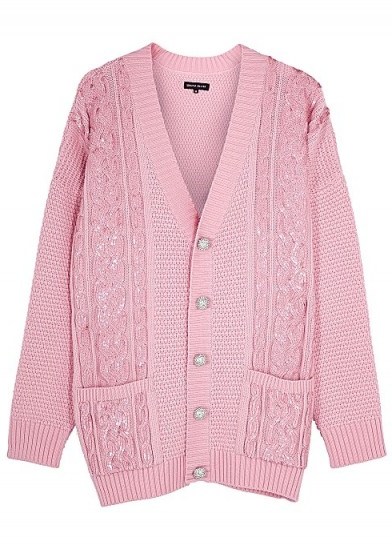 IZAAK AZANEI Pink sequin-embellished merino wool cardigan - flipped