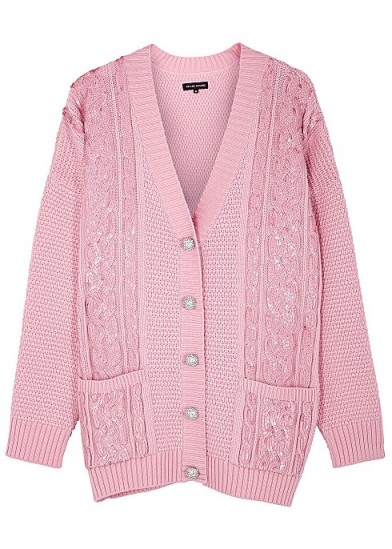 IZAAK AZANEI Pink sequin-embellished merino wool cardigan