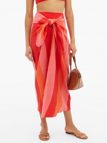 MARA HOFFMAN Izzi striped linen sarong ~ red, pink & orange sarongs - flipped