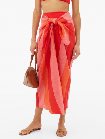 MARA HOFFMAN Izzi striped linen sarong ~ red, pink & orange sarongs